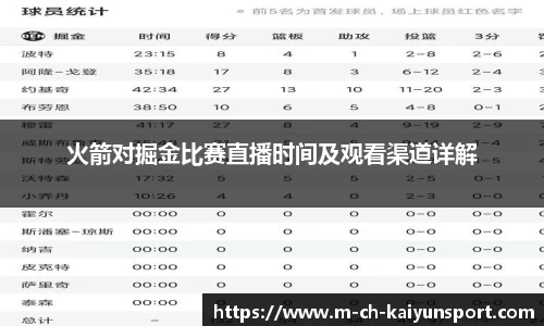 火箭对掘金比赛直播时间及观看渠道详解